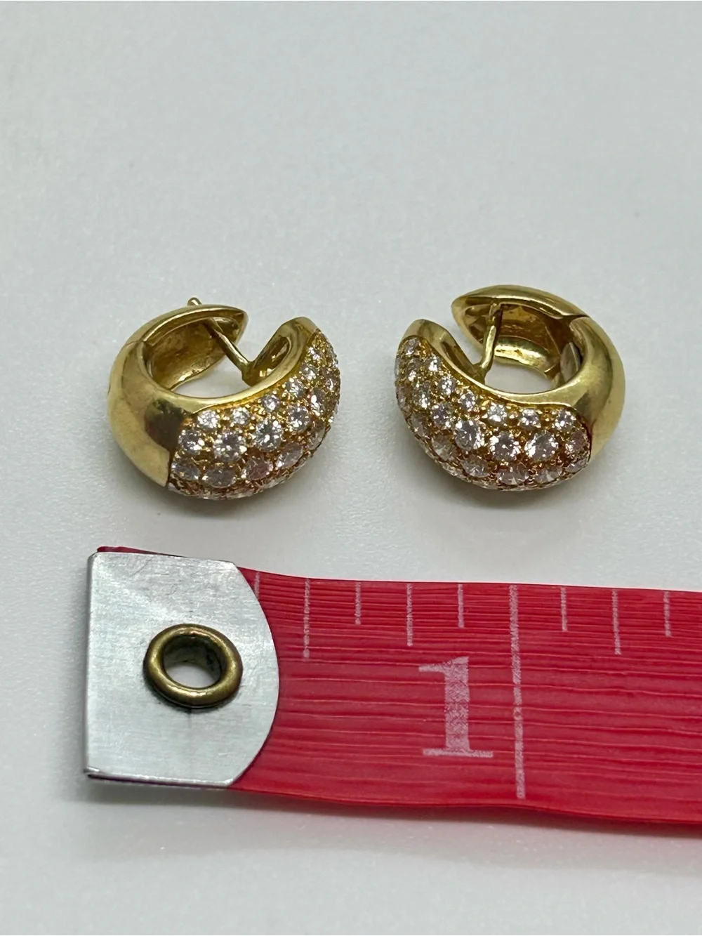CHANEL Vintage Fine Jewelry 18k Gold Pave Diamond Dome Huggie Earrings
